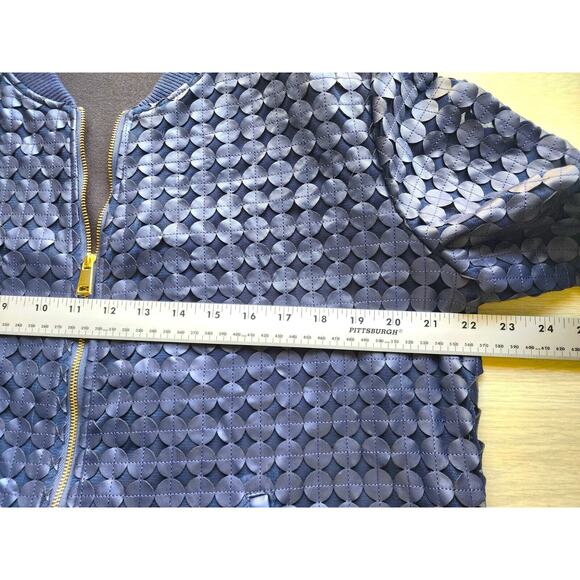 Jacket-Colleen Lopez-Navy Blue-Zipper-Unique Design-Faux Leather-Size LRG - Picture 11 of 15